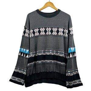 We The Free (Free People) Fair Isle‎ Knit Sweater XS Gray Multicolor Oversized